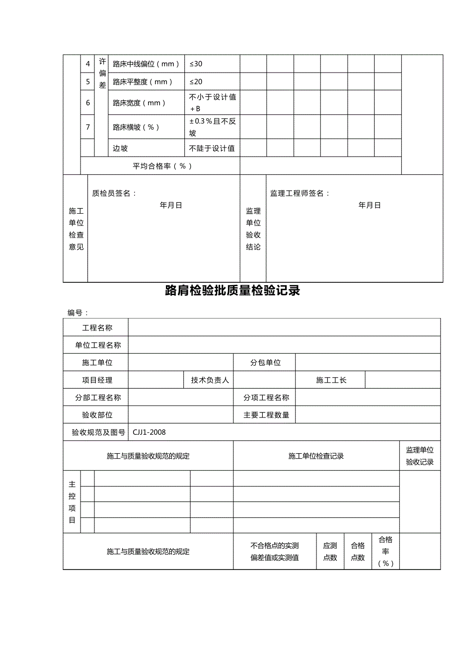 {品质管理制度表格}市政道路工程检验批质量检收记录表_第4页