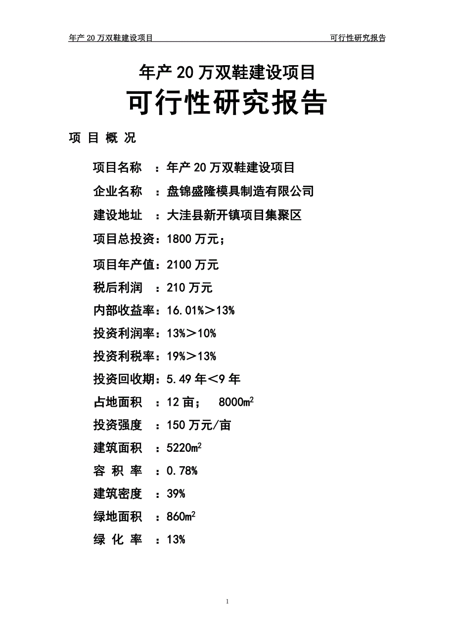 年产20万双鞋建设项目可行性研究报告_第1页