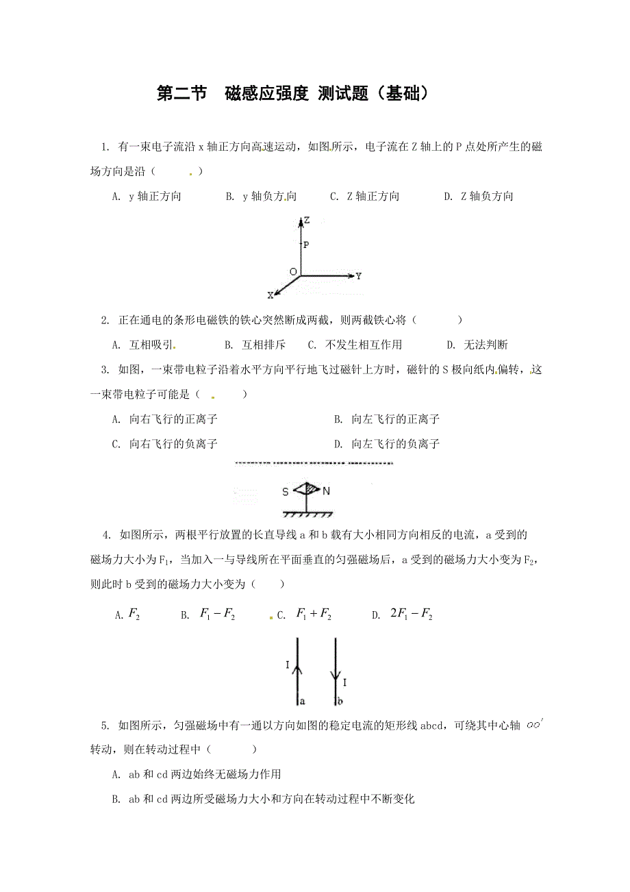 物理：3.2《磁感应强度》测试（2）（新人教版选修3-1）_第1页