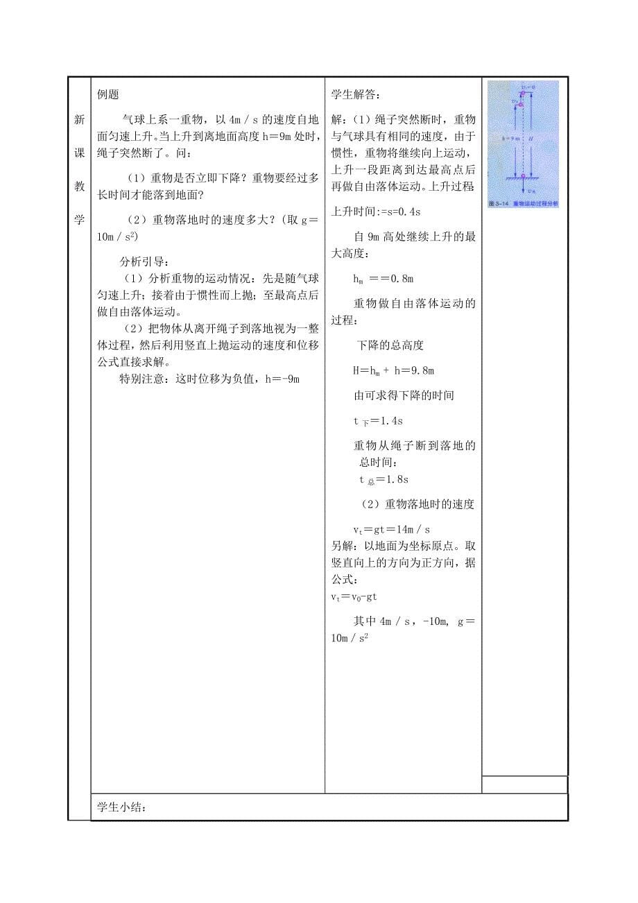 2022年高一物理竖直方向上的抛体运动教学设计 新课标 司南版 必修2_第5页