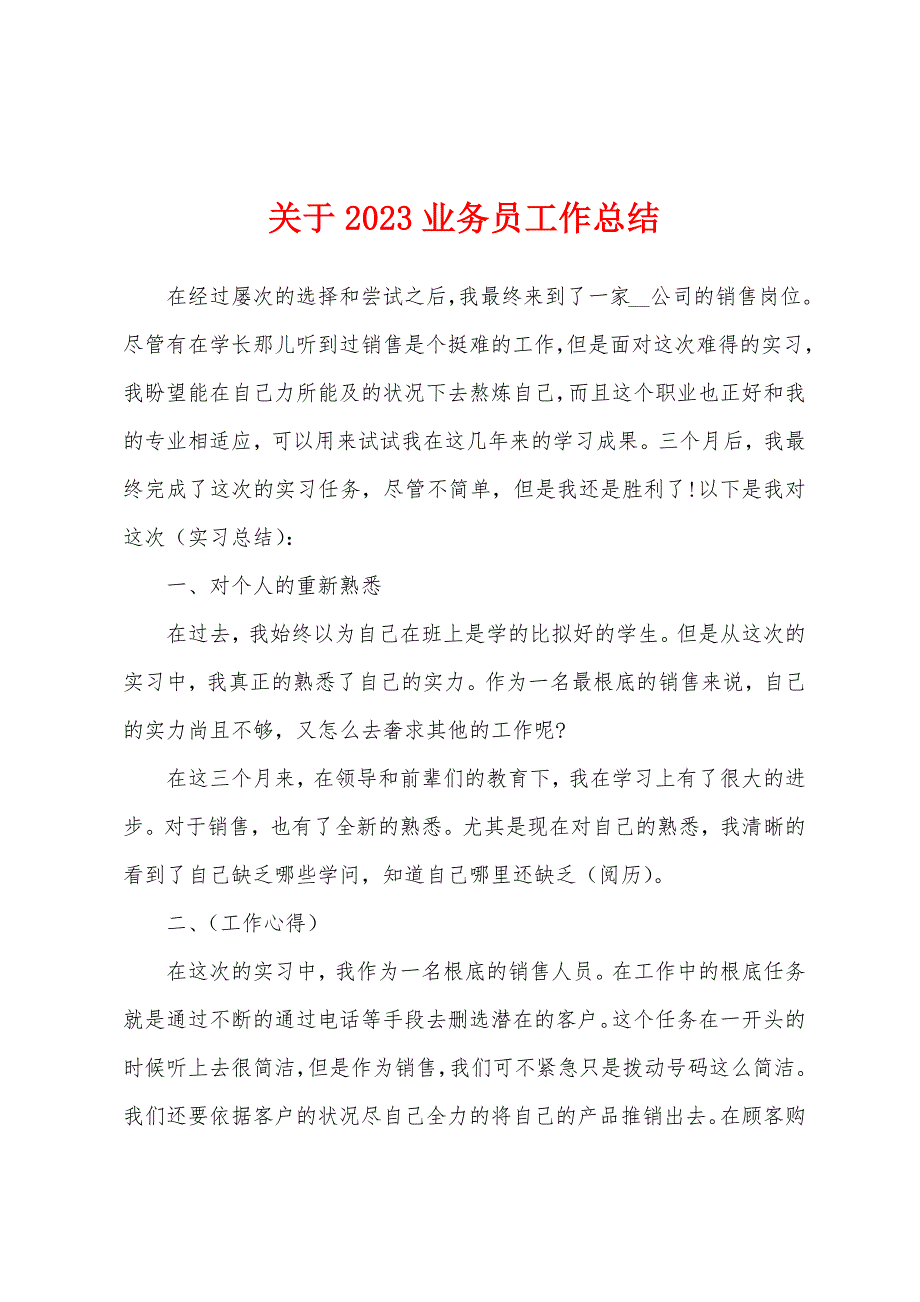 关于2023业务员工作总结.docx_第1页