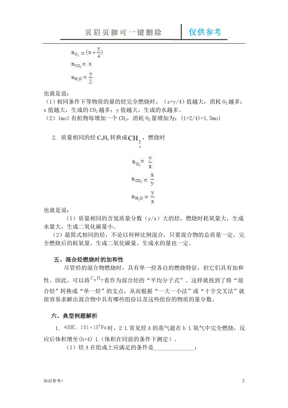 烃的燃烧规律总结借鉴类别_第2页