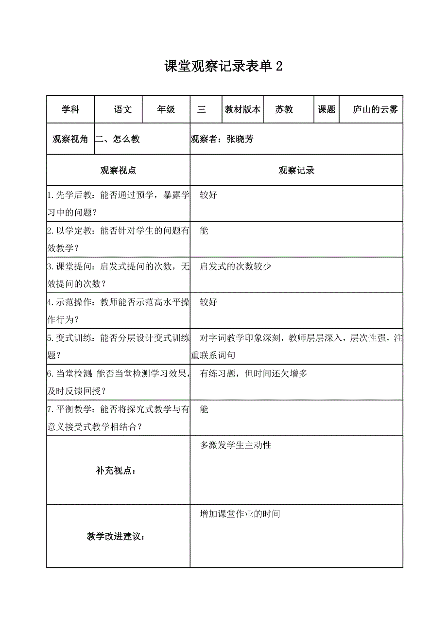 课堂观察记录表单-张晓芳_第2页