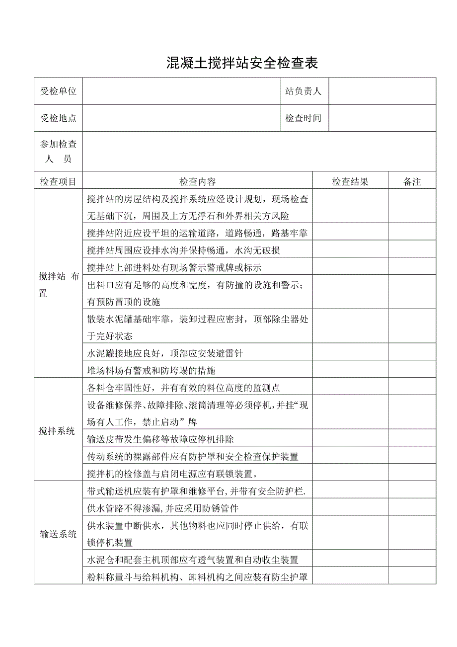 混凝土搅拌站安全检查表_第1页