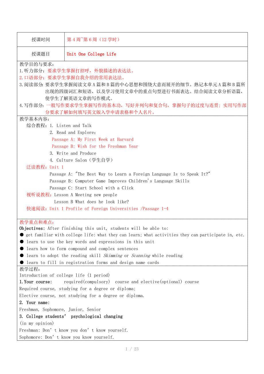 大学体验英语综合教程1第三版Unit1电子教案_第1页