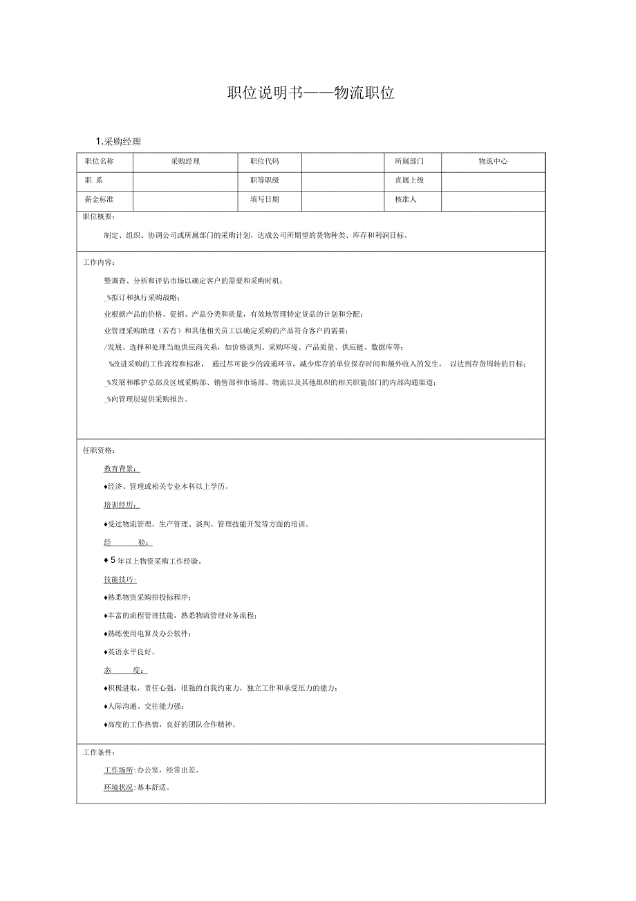 物流职位说明书_第1页