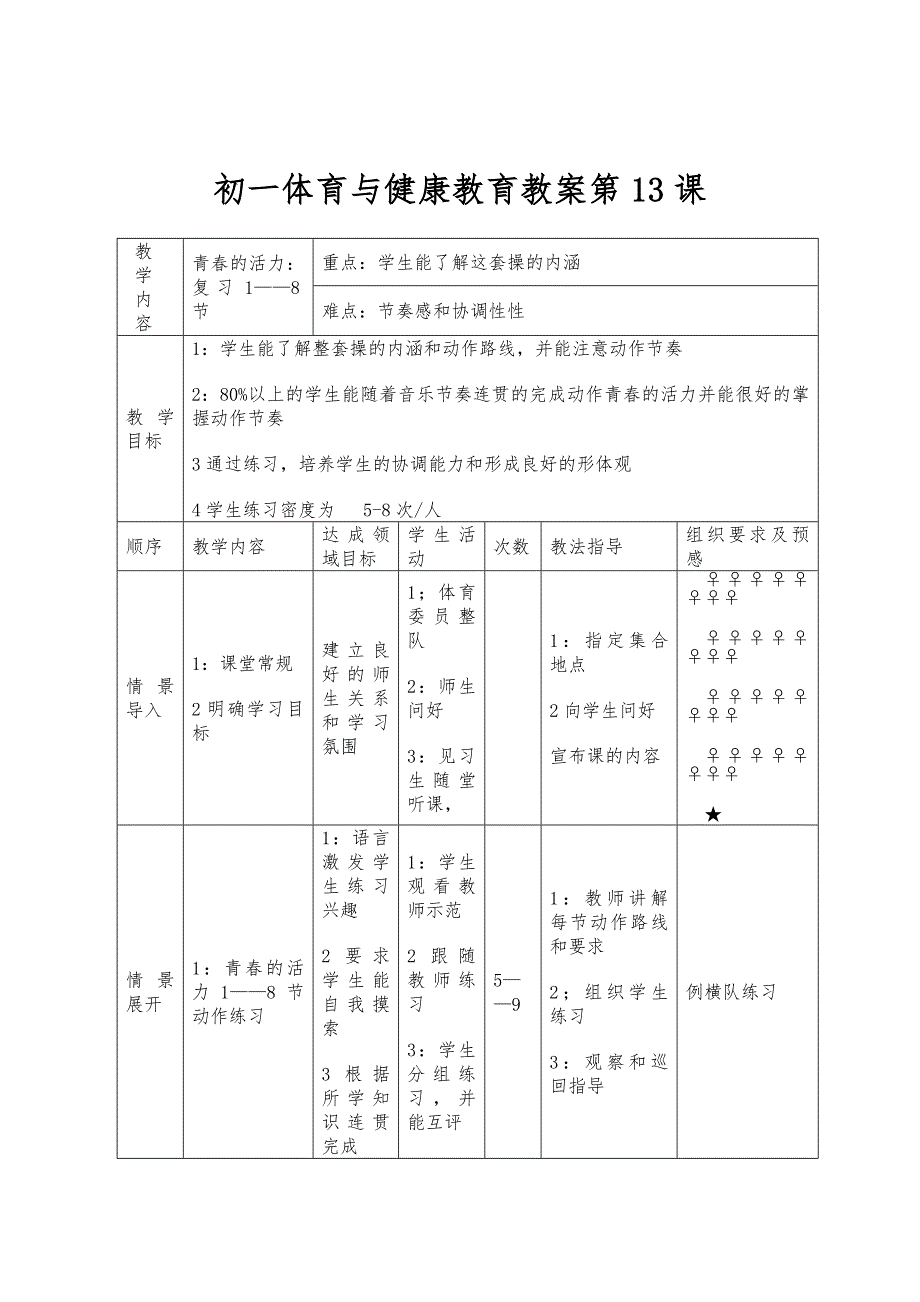 初一体育与健康教育教案第13课_第1页