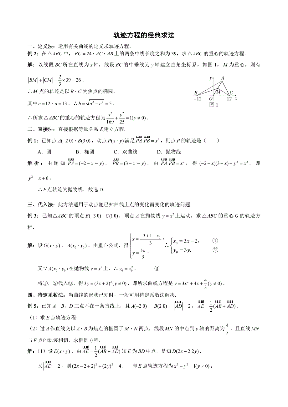 高考动点轨迹方程的常用求法含练习题及答案_第1页