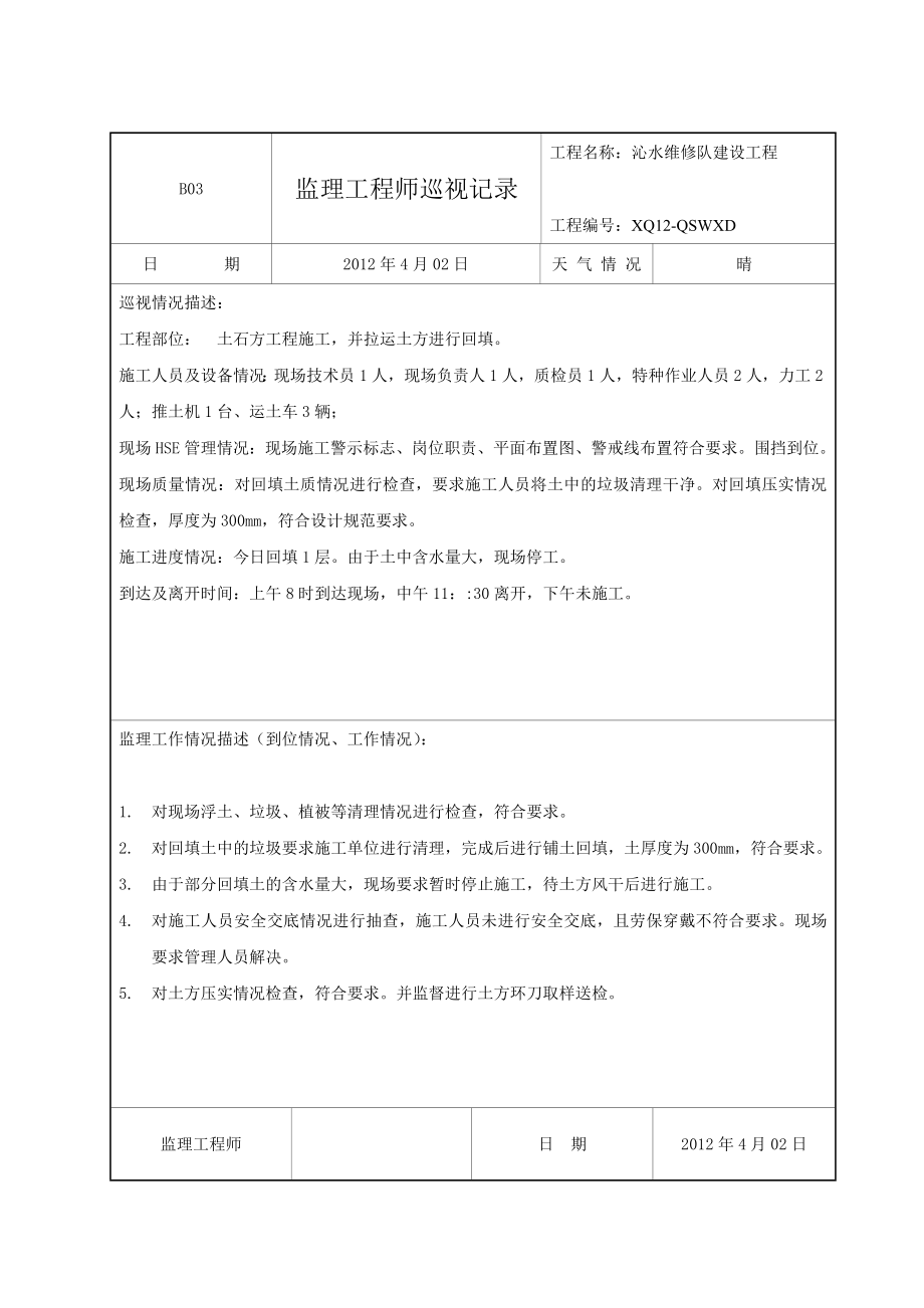 监理工程师巡视记录_第2页