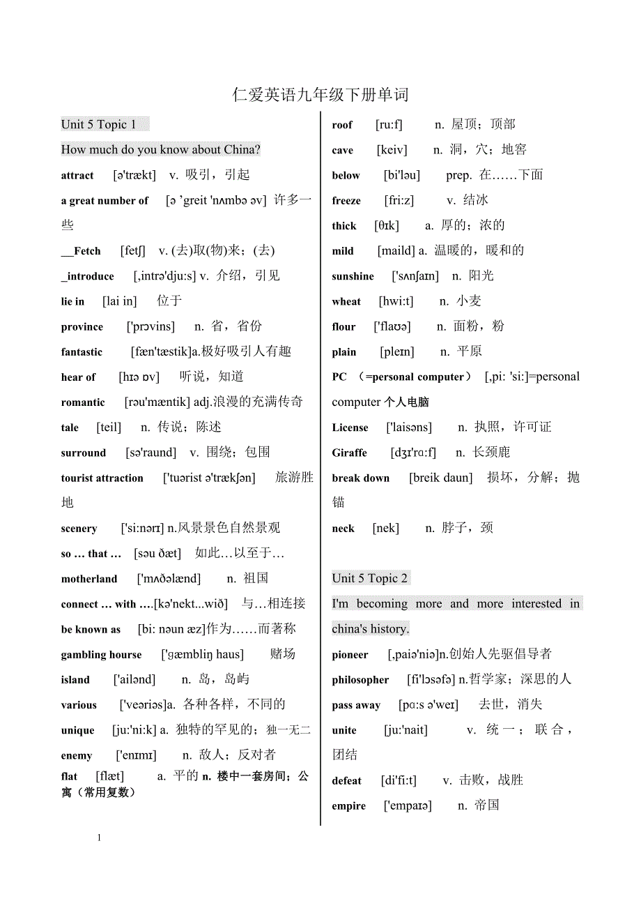 (完整word版)仁爱版九年级下册英语单词带音标.doc_第1页