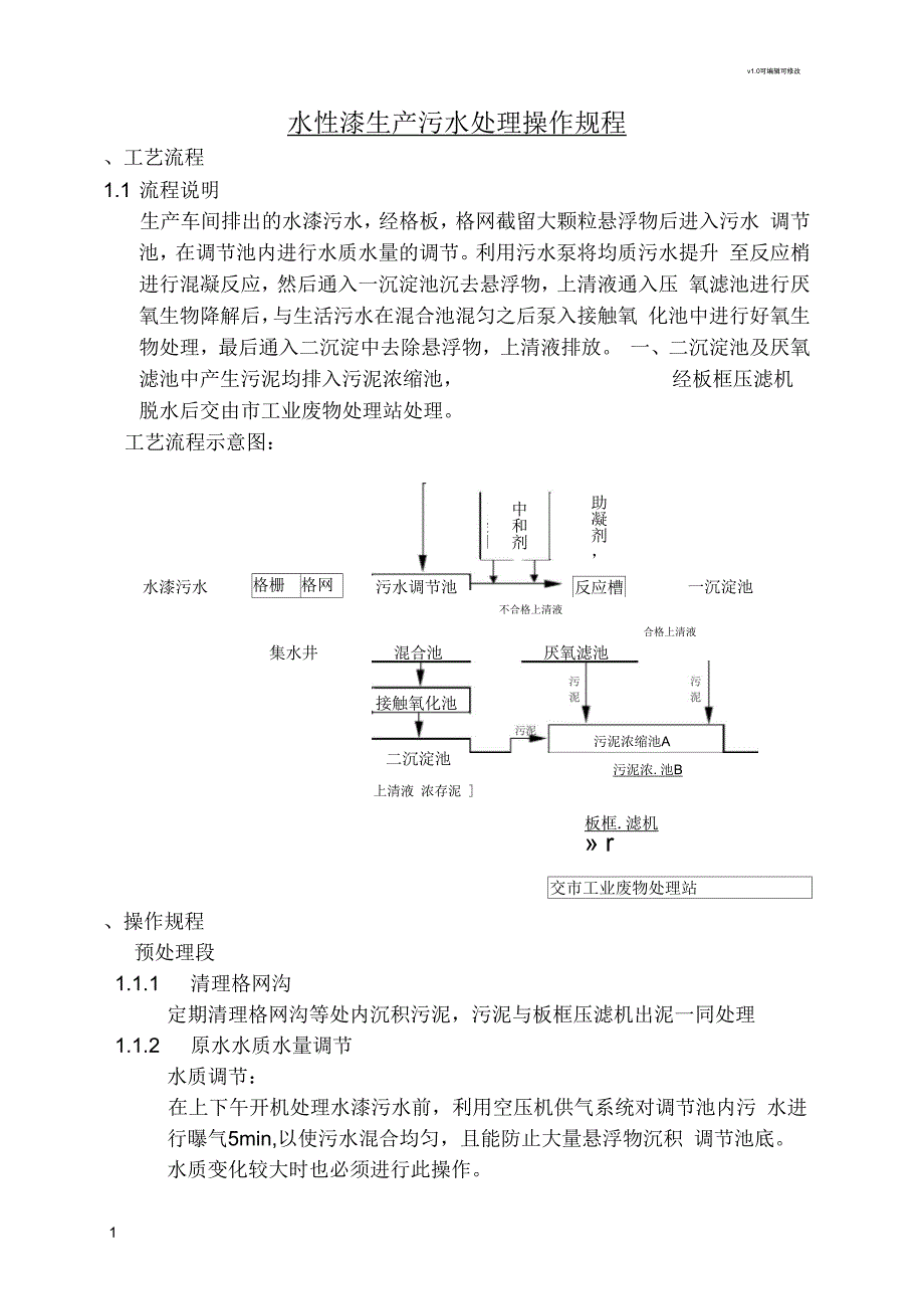 水性漆生产污水处理操作规程_第1页