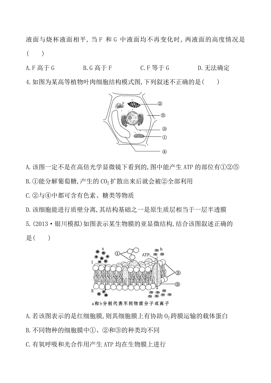 高中生物人教版必修一3、4章检测题_第2页