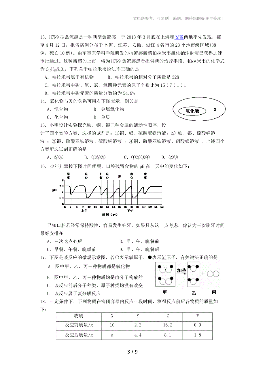 山东省潍坊市2013届九年级复习模拟化学试题_第3页