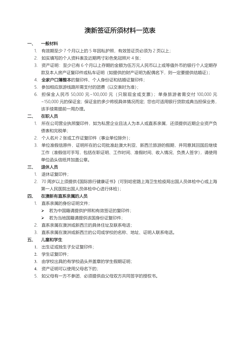 澳新签证所须材料一览表.doc_第1页