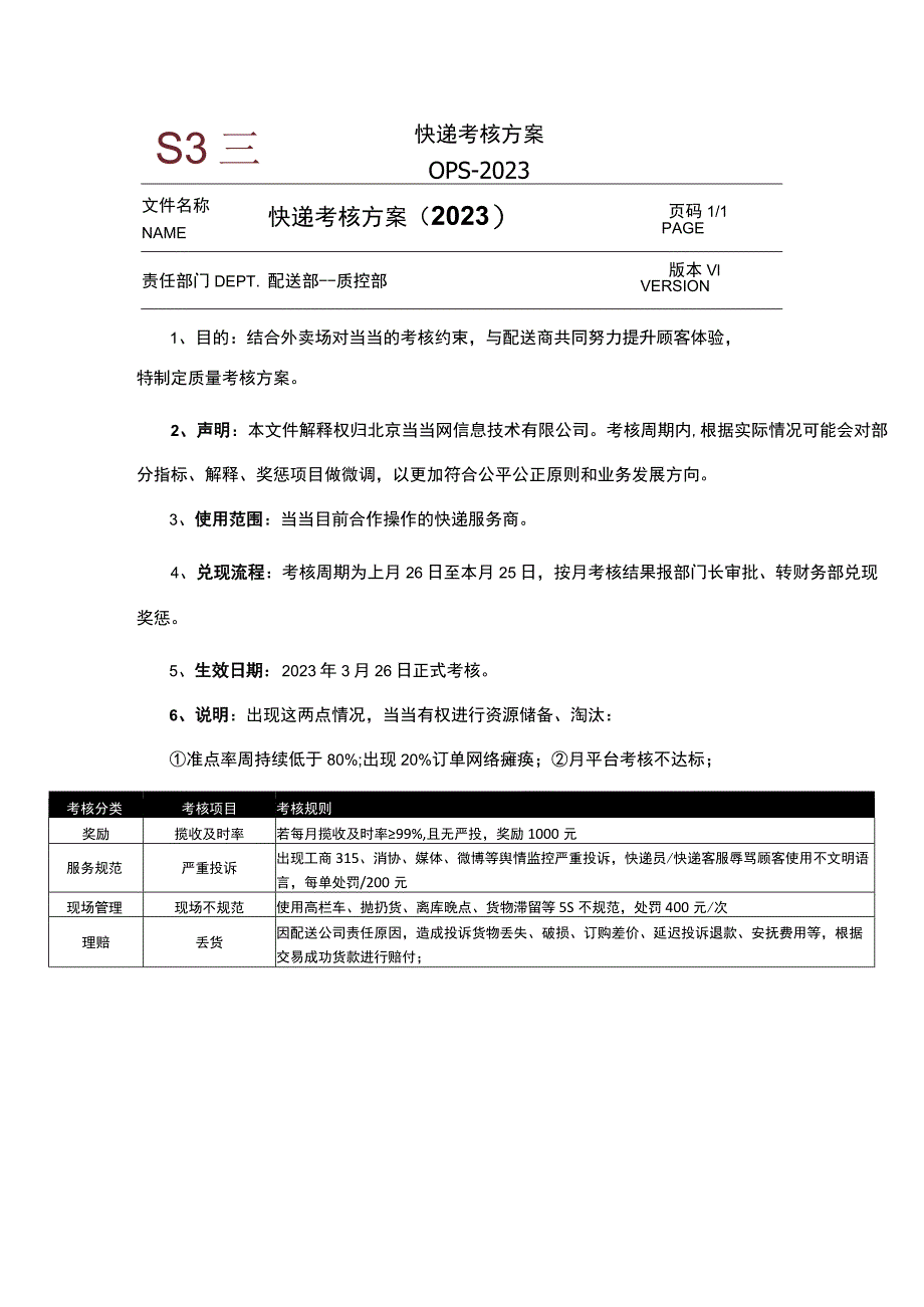 快递考核方案OPS-2023_第1页