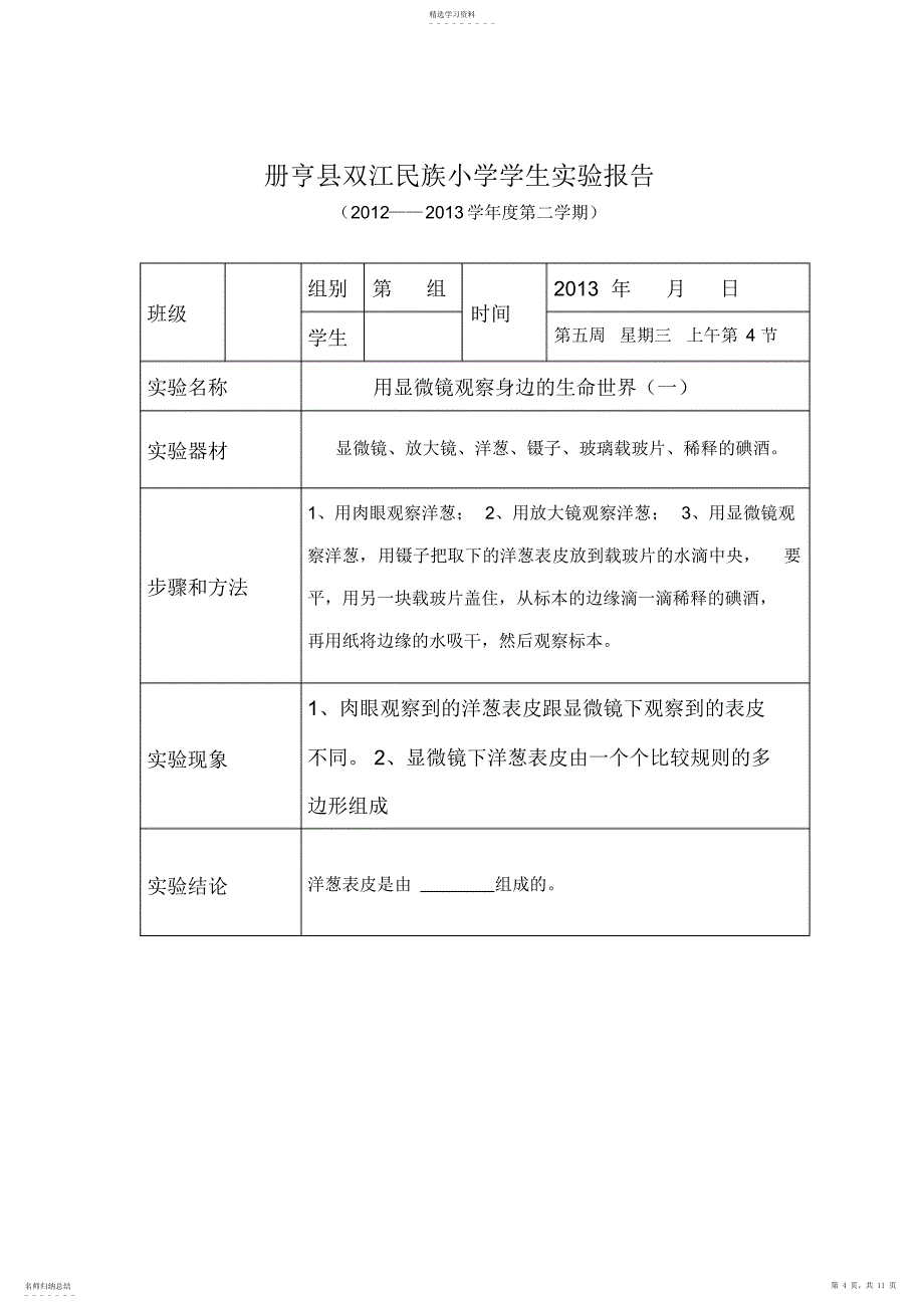 2022年完整word版,六年级下册科学实验报告单_第4页