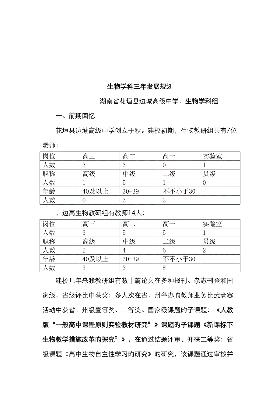 湖南省边城高级中学教研组学科宣言三年重点规划生物_第3页