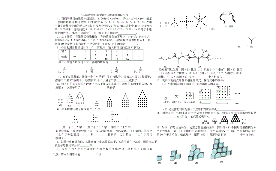 七年级数学新题型能力训练题(面向中考数学探索题新题型训练).doc_第1页