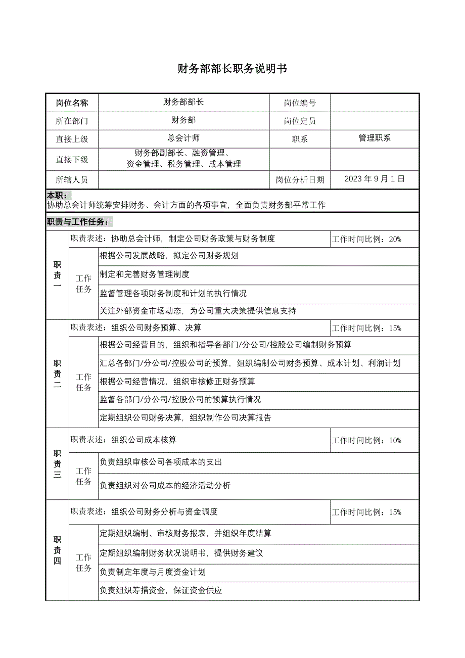 财务部职位说明书样本_第1页