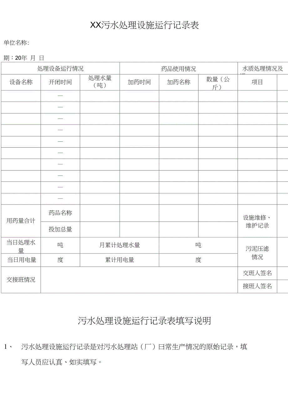 污水处理设施运行记录表_第4页