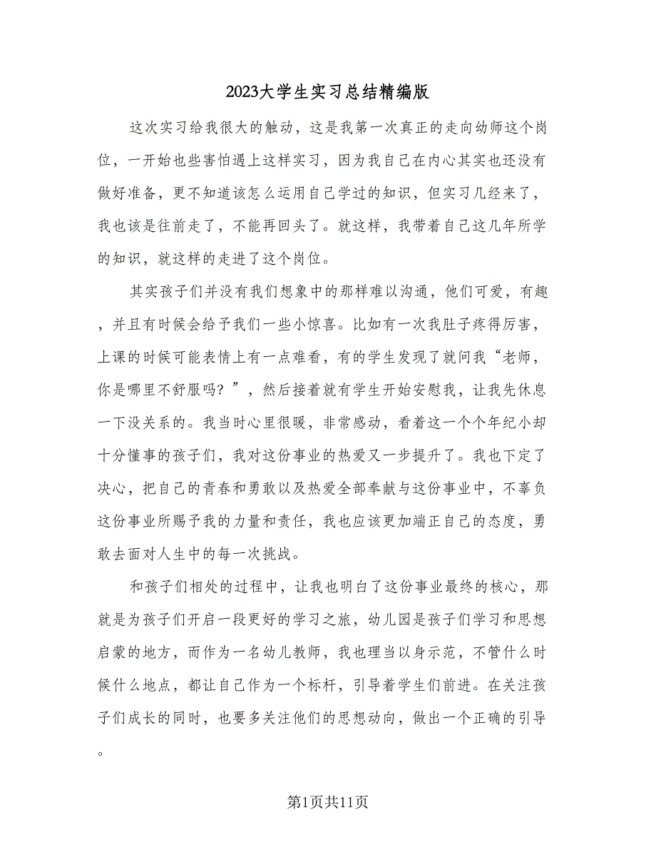 2023大学生实习总结精编版（6篇）_第1页