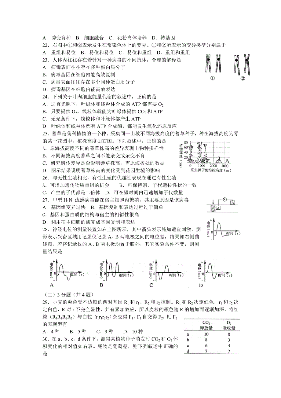 2009年上海高考生物试题答案_第3页