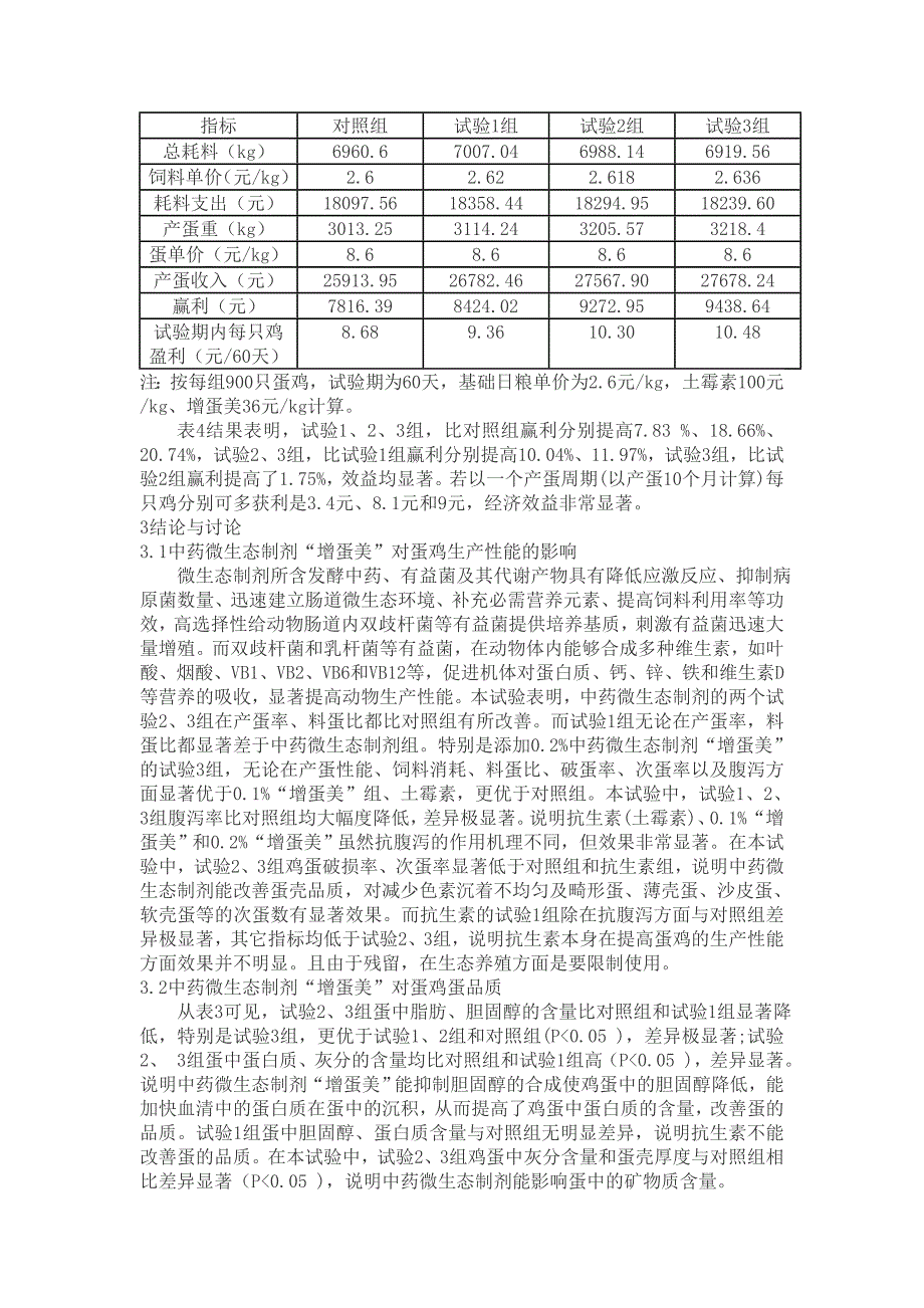 中药微生态制剂增蛋美对产蛋鸡生产性能及鸡蛋品质影响_第4页