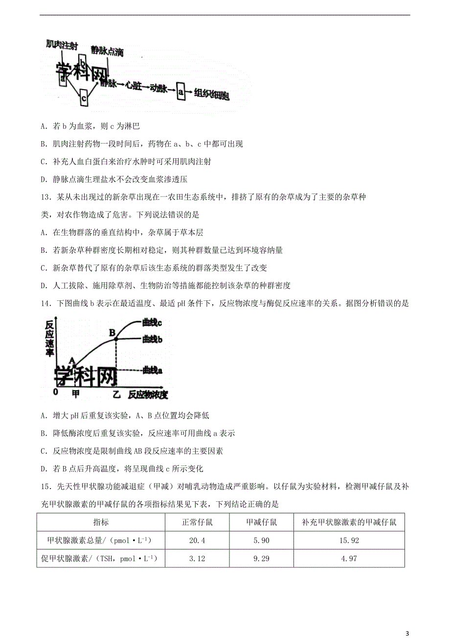 浙江省金华市义乌市2023学年高三生物下学期5月适应性考试试题.doc_第3页