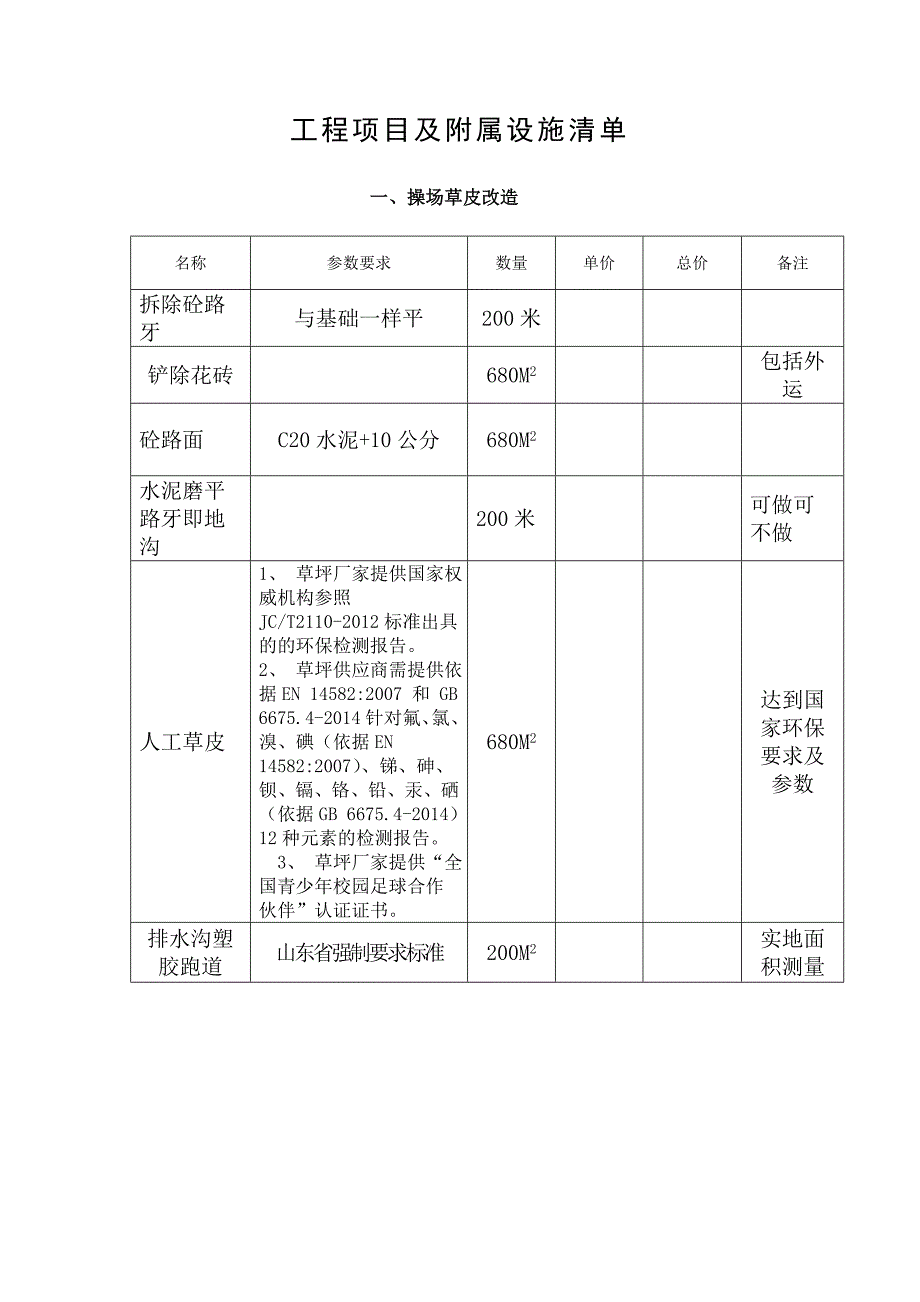 工程项目及附属设施清单_第1页