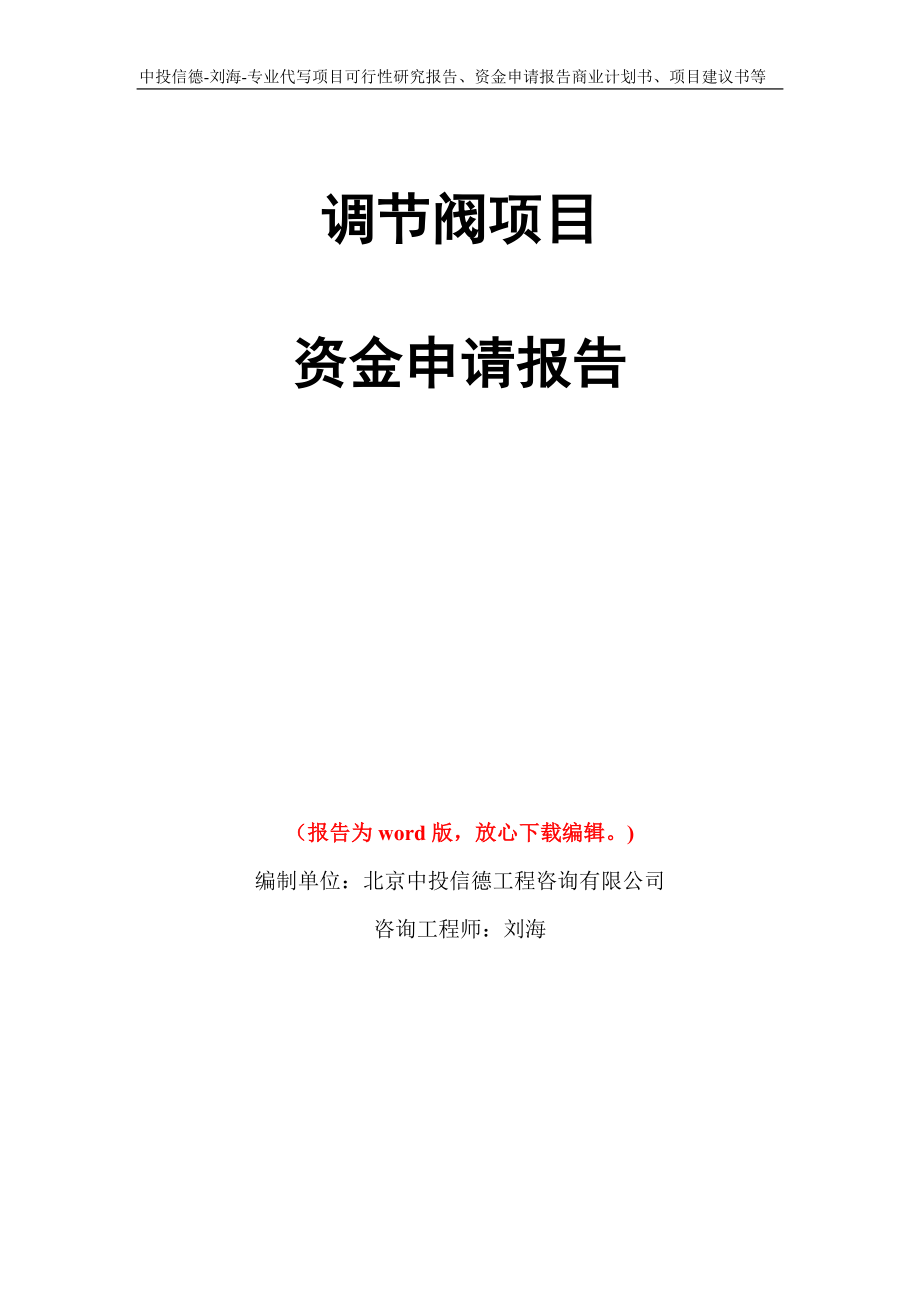 调节阀项目资金申请报告模板_第1页