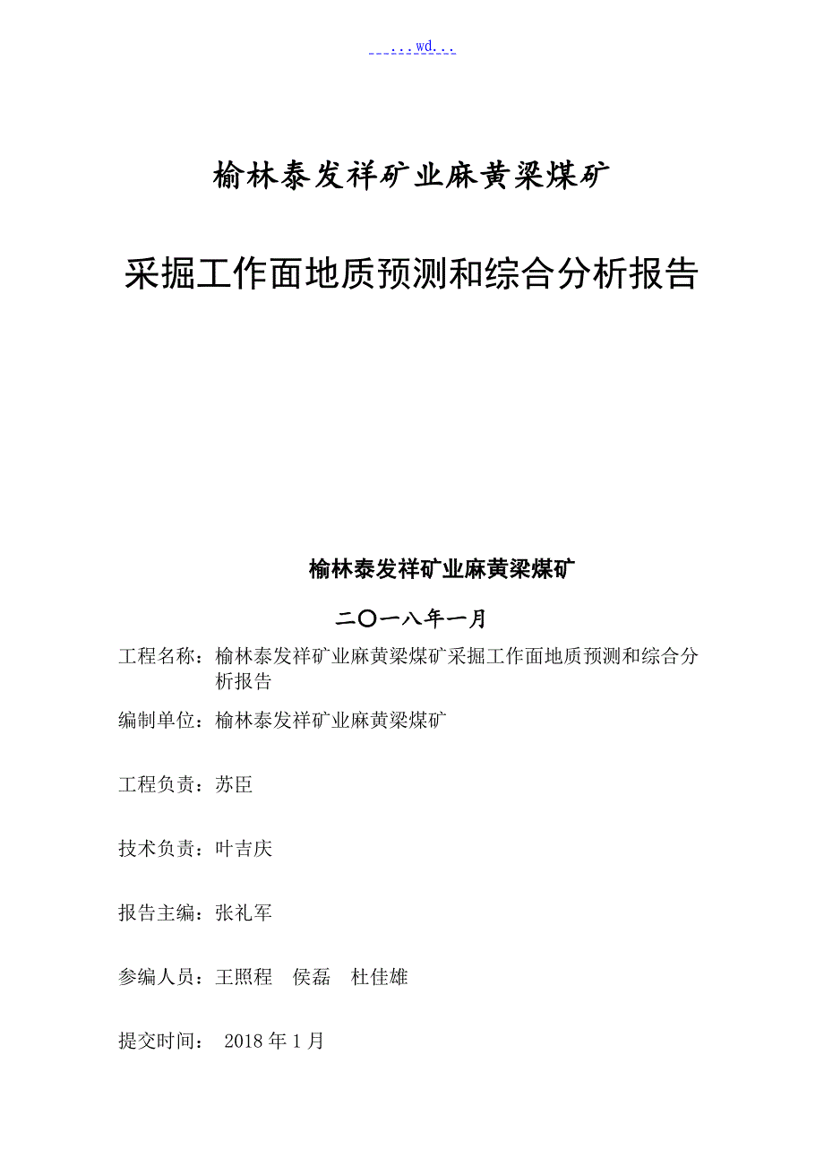 煤矿地质预测和综合的分析报告书_第1页
