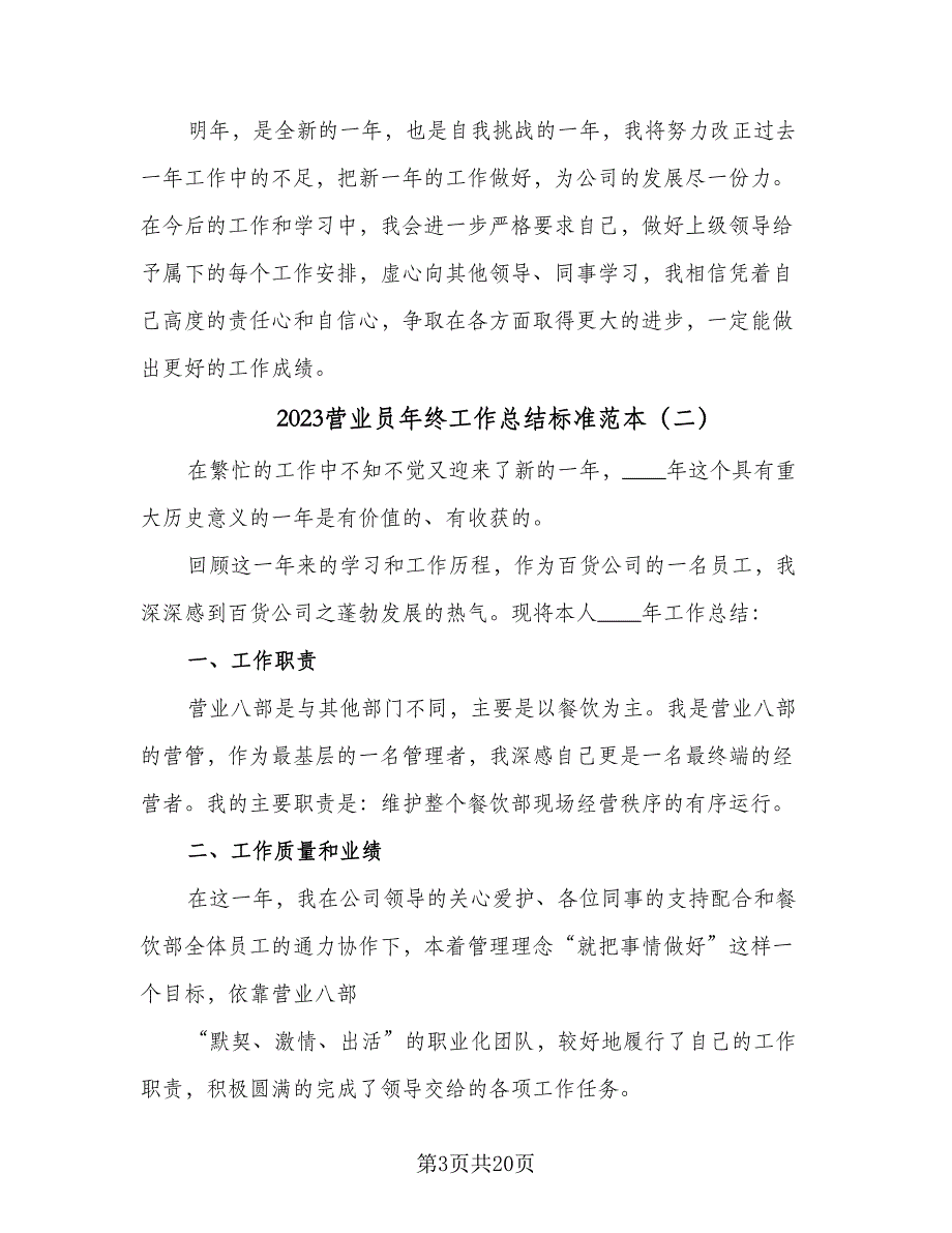 2023营业员年终工作总结标准范本（9篇）_第3页