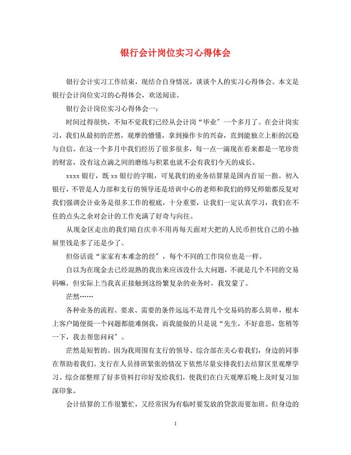 2023年银行会计岗位实习心得体会.docx