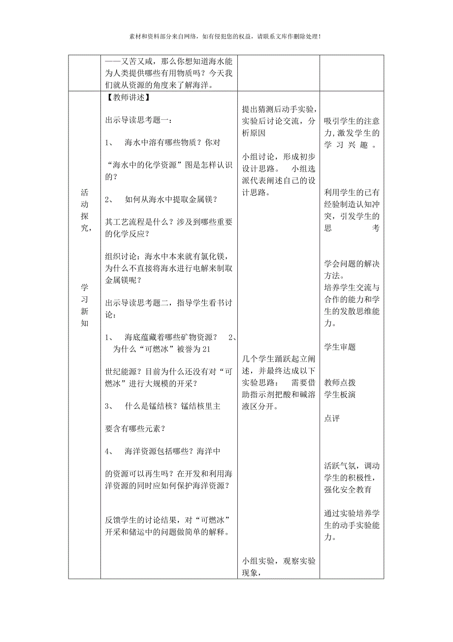 九年级化学全册第三单元海水中的化学第一节海洋化学资源教案2鲁教版五四制_第3页