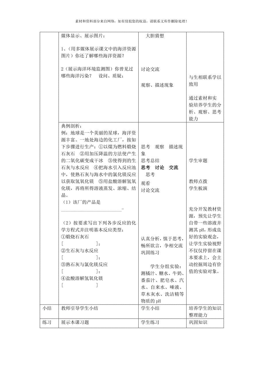 九年级化学全册第三单元海水中的化学第一节海洋化学资源教案2鲁教版五四制_第5页