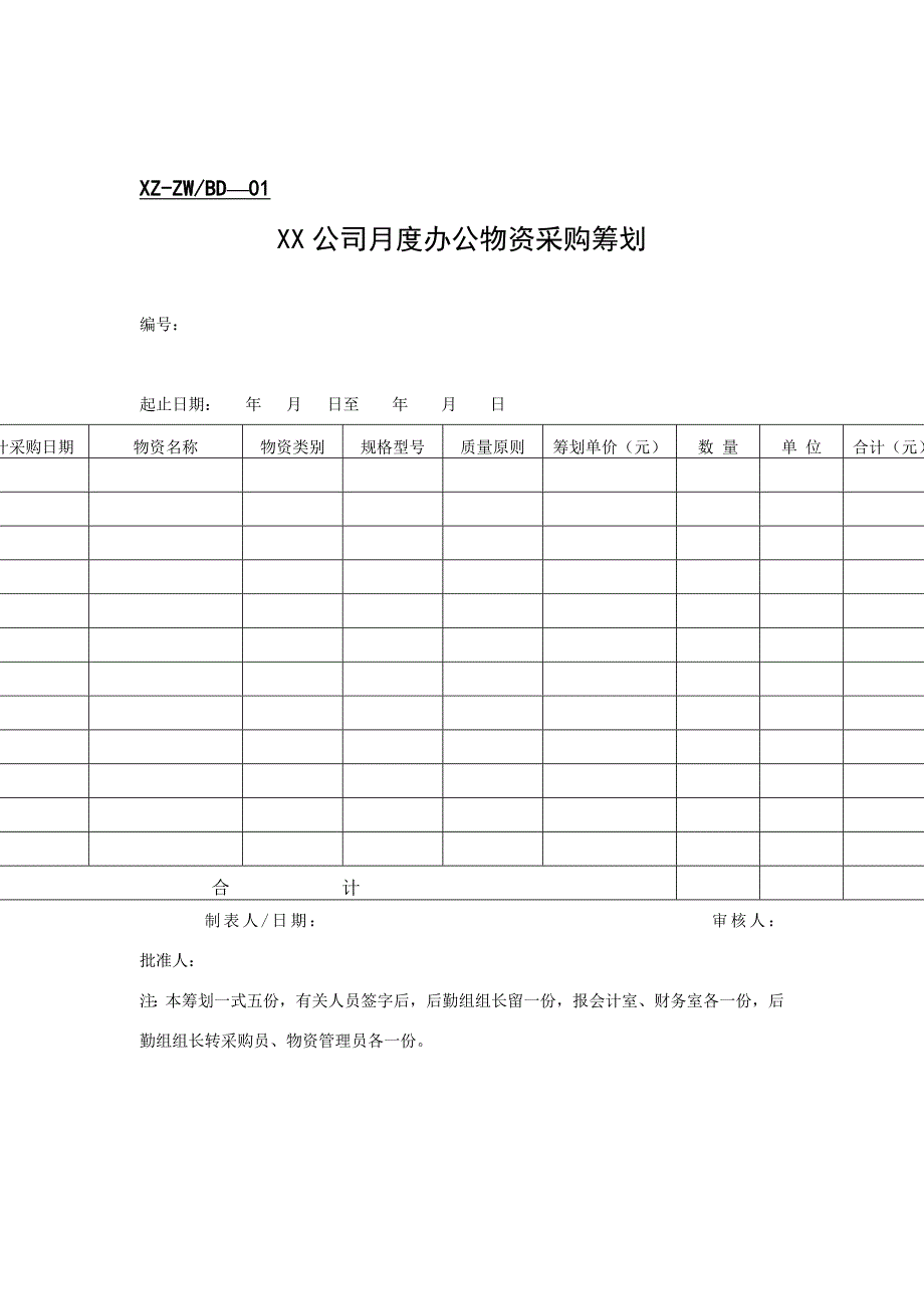 公司办公物资月度采购表汇总_第1页