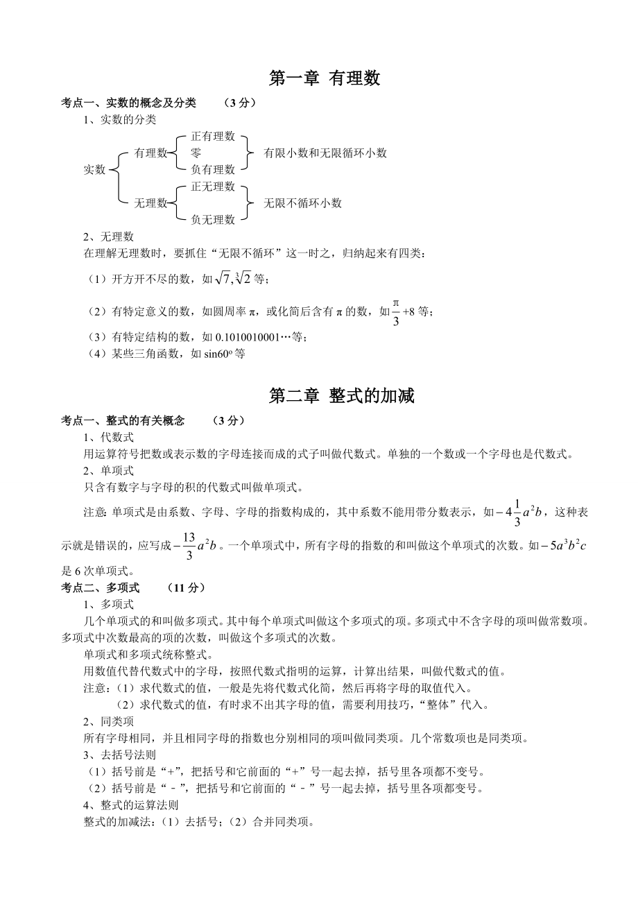 2015年初中数学知识点中考总复习总结归纳_第1页