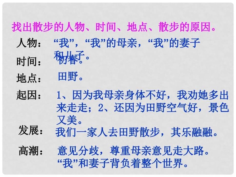 湖南省长沙市长郡芙蓉中学七年级语文上册 第一单元 散步课件2 （新版）新人教版_第5页