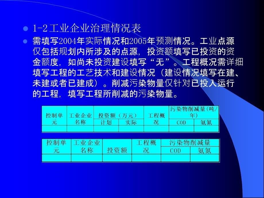 重点流域水污染防治“十一五”规划调查表格及填表说明_第5页