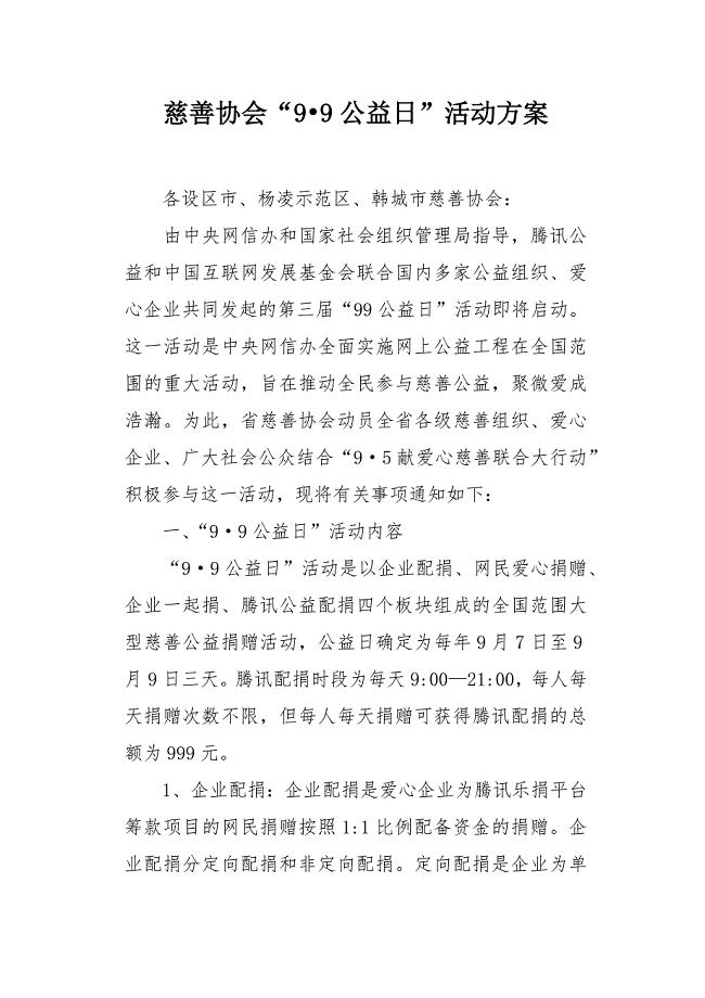 慈善协会99公益日活动方案