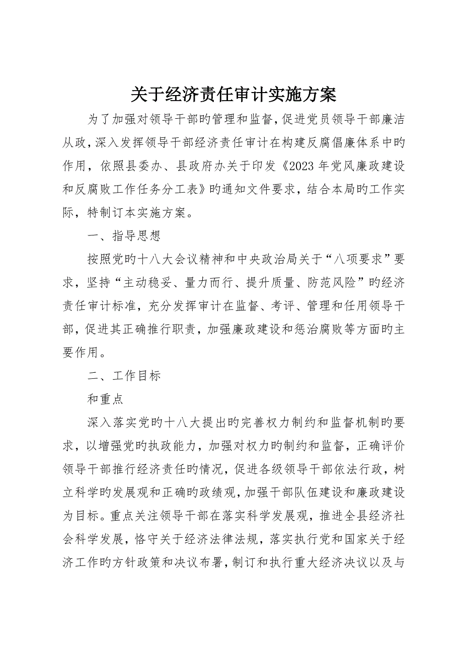 关于经济责任审计实施方案_第1页