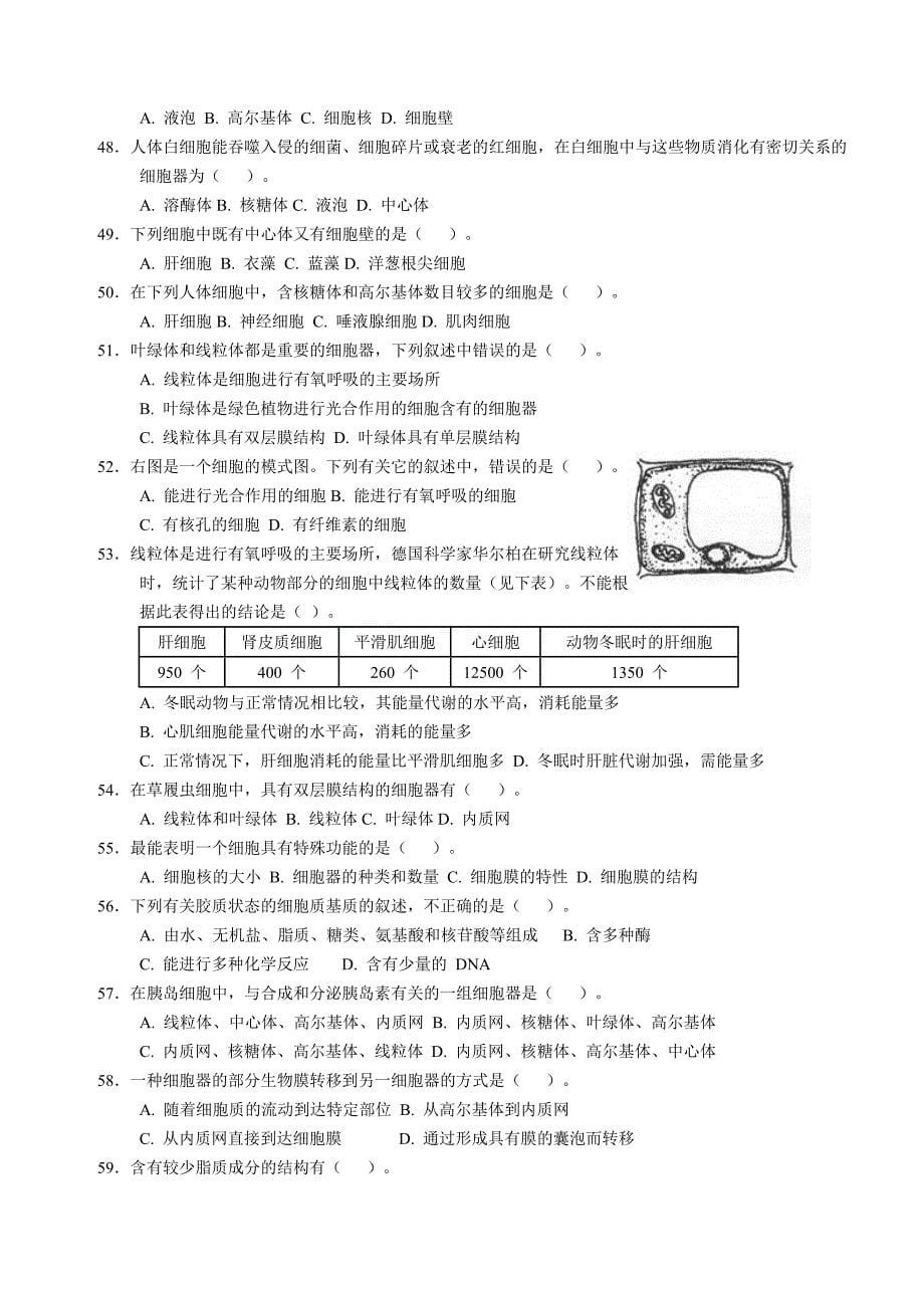 生物必修一第一章至第四章练习题_第5页