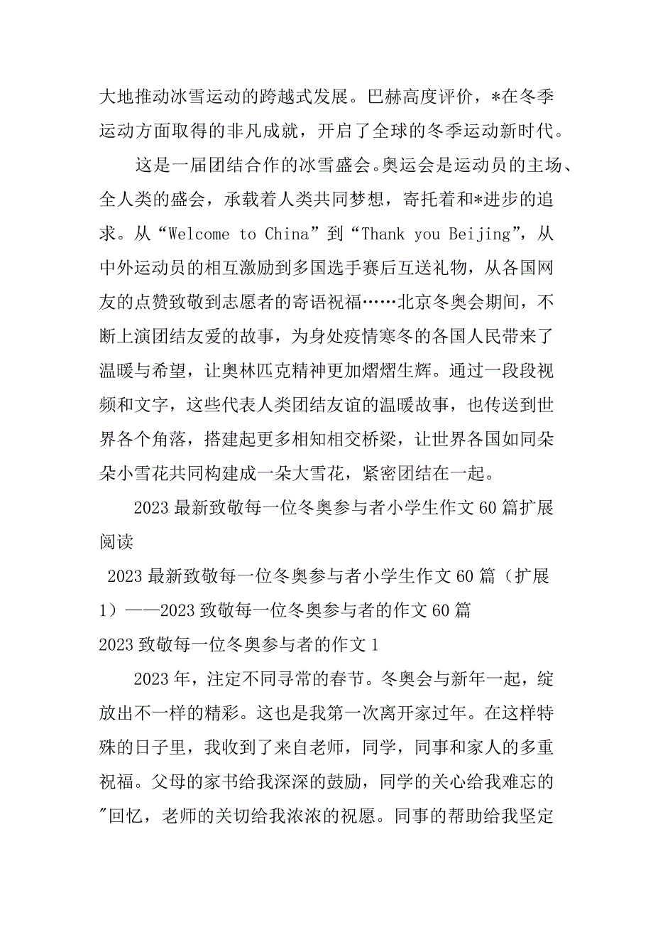 2023年致敬每一位冬奥参与者小学生作文60篇_第3页