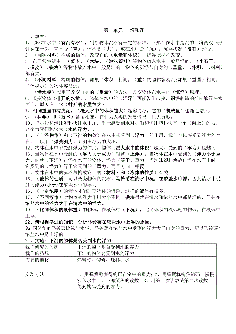 教科版五年级下册科学复习资料.doc_第1页