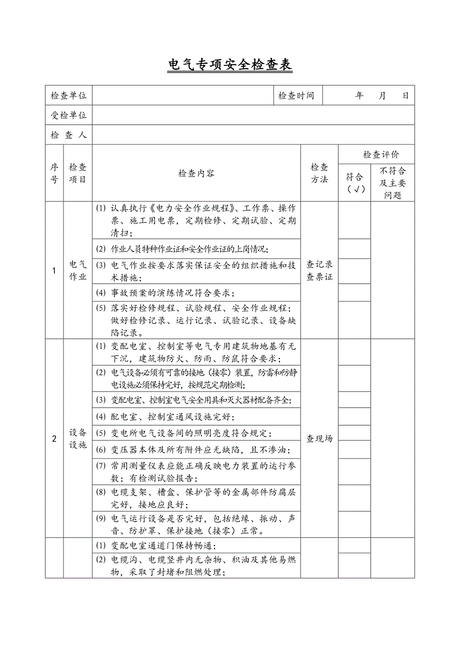 电气专项安全检查表_第1页