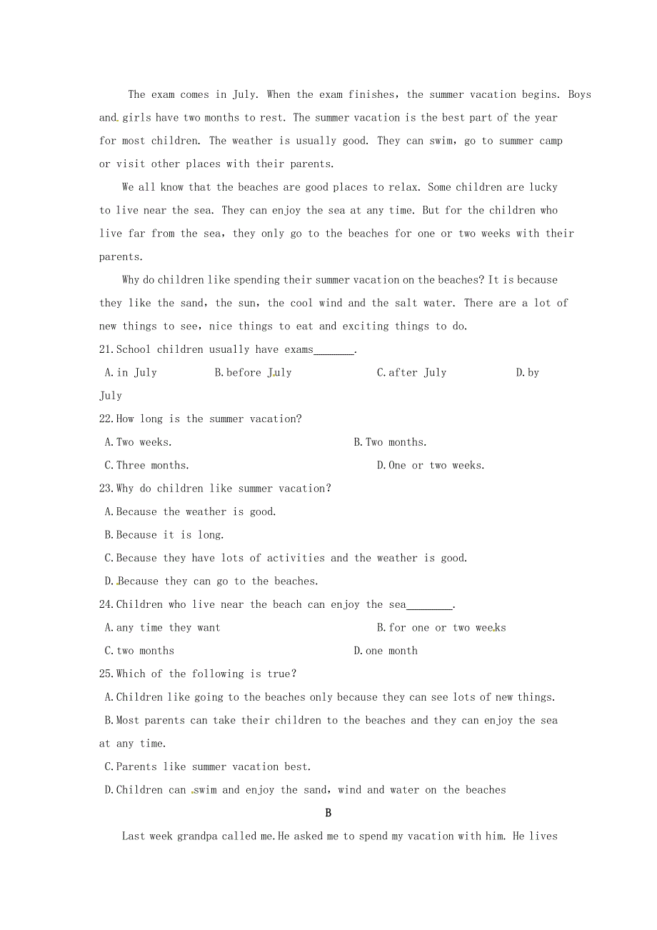 人教版新目标七年级英语下册Unit12单元检测卷含答案详解精修版_第4页