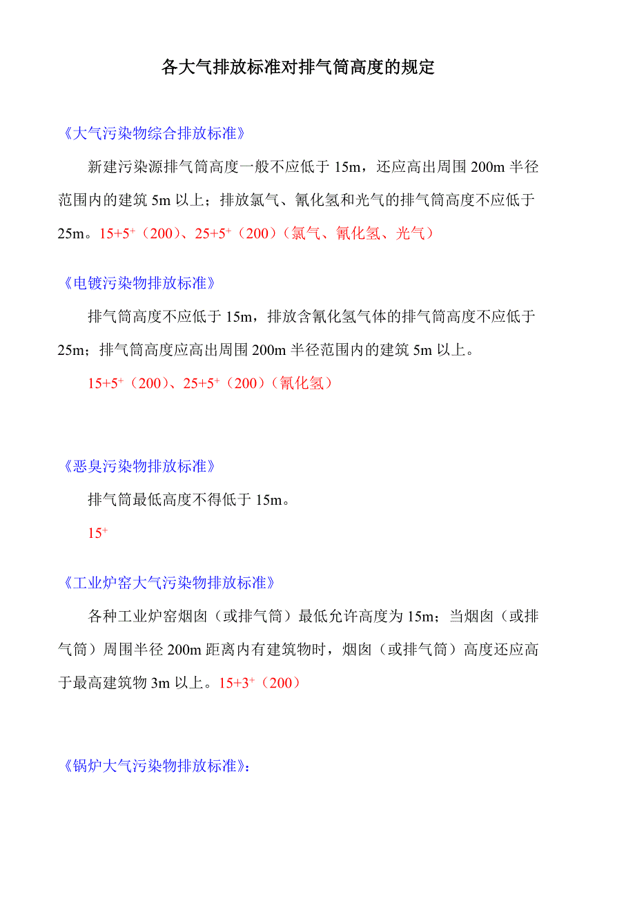 环评爱好者论坛_各大气排放标准对排气筒高度的规定(精品)_第1页