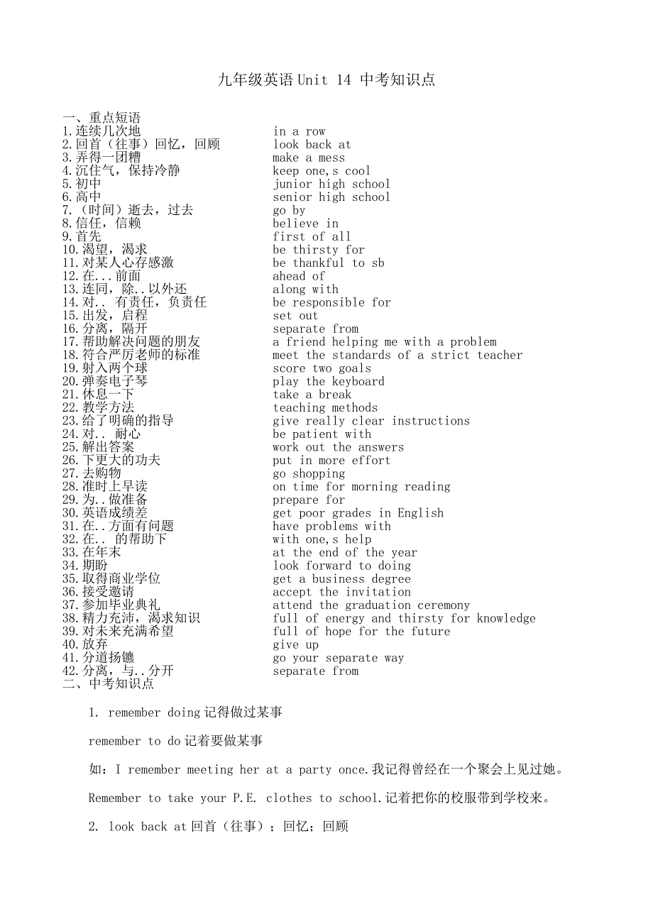 2023年新目标英语九年级Unit14知识点_第1页