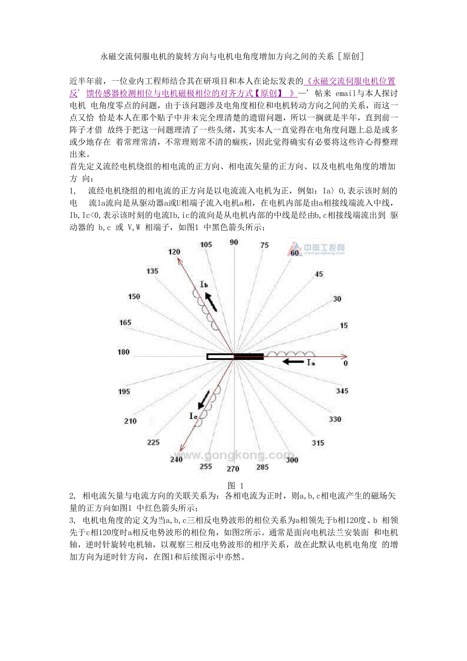 永磁交流伺服电机的旋转方向与电机电角度增加方向_第1页