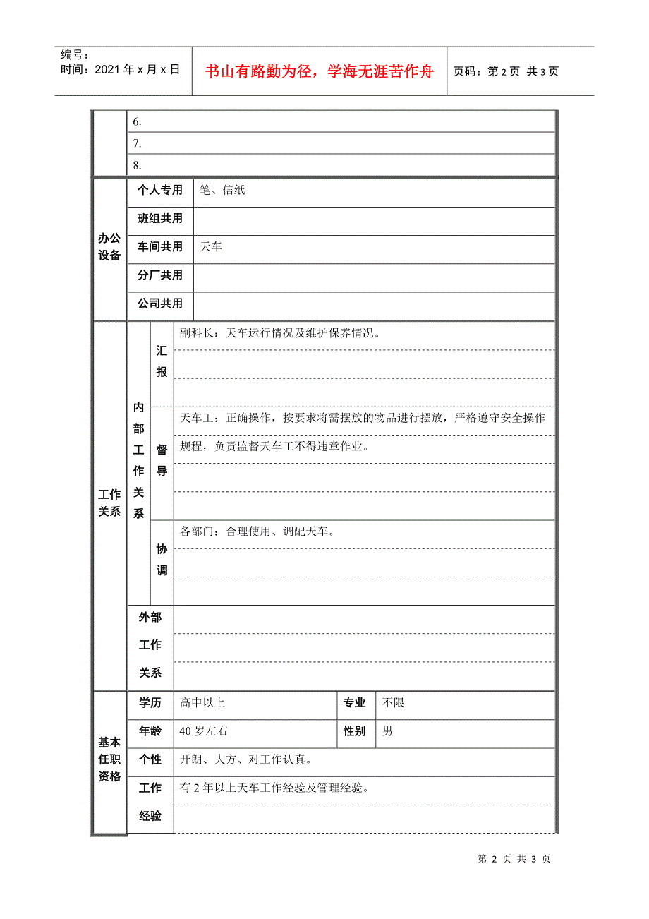 轧钢厂设备动力科天车班长职责说明书_第2页